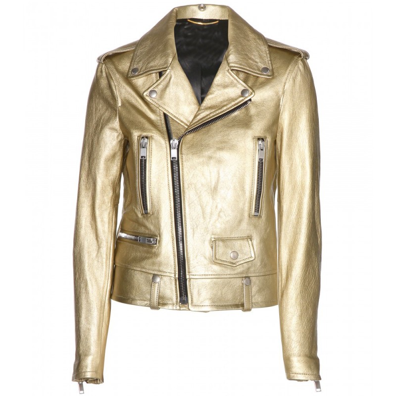 Metallic leather biker jacket